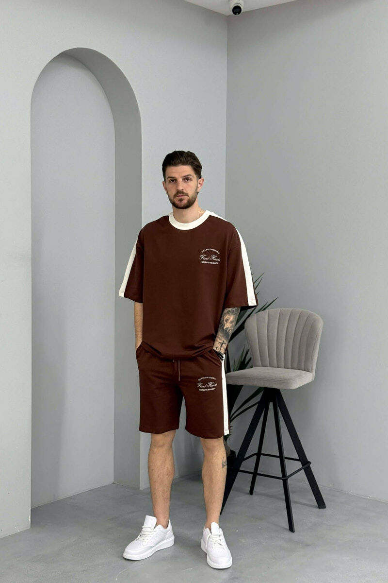 LITTLE WRITTINGS T-SHIRT + SHORTS MEN SET BROWN/KAFE - 1