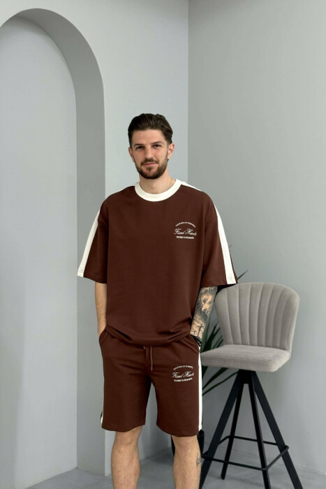 LITTLE WRITTINGS T-SHIRT + SHORTS MEN SET BROWN/KAFE - 2