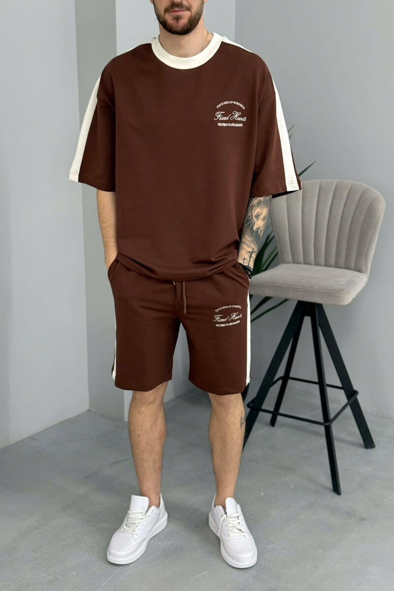 LITTLE WRITTINGS T-SHIRT + SHORTS MEN SET BROWN/KAFE - 3