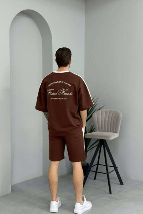 LITTLE WRITTINGS T-SHIRT + SHORTS MEN SET BROWN/KAFE - 4