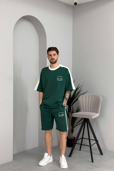 SET T-SHIRT ME SHKRIME TE VOGLA + TUTA TE SHKURTRA PER MESHKUJ NE NGJYRE JESHILE - KLAUDIO FASHION