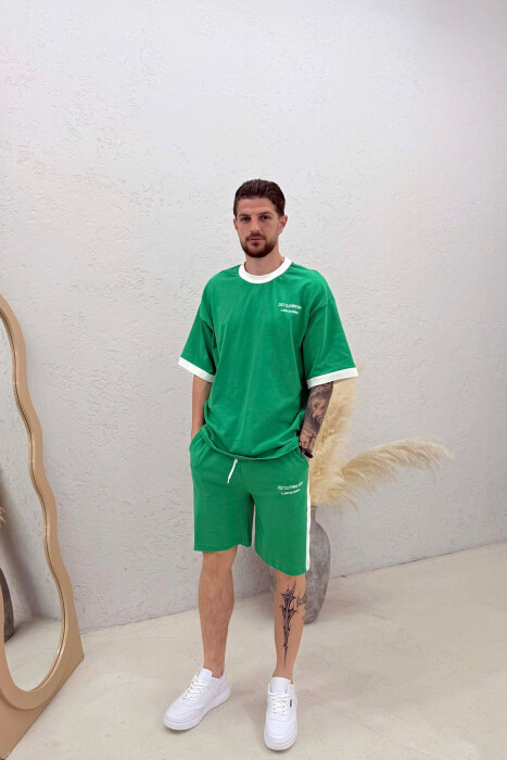 LITTLE WRITTINGS T-SHIRT + SHORTS MEN SET LIGHT GREEN/JEZB - KLAUDIO FASHION