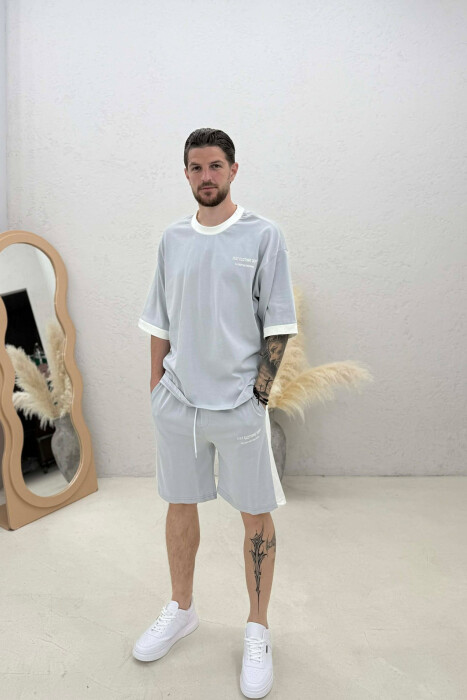 LITTLE WRITTINGS T-SHIRT + SHORTS MEN SET LIGHT GREY/GZ - KLAUDIO FASHION