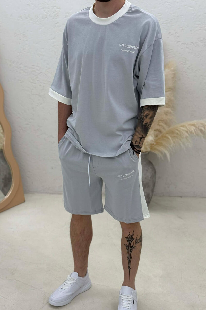 LITTLE WRITTINGS T-SHIRT + SHORTS MEN SET LIGHT GREY/GZ - 2