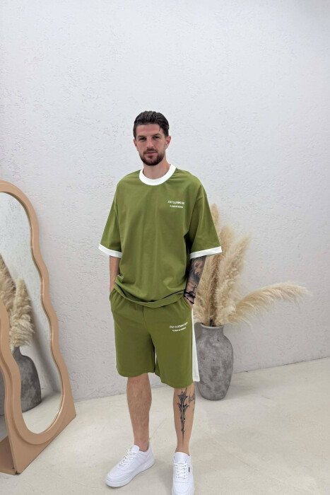 LITTLE WRITTINGS T-SHIRT + SHORTS MEN SET OLIVE/ULLI - KLAUDIO FASHION