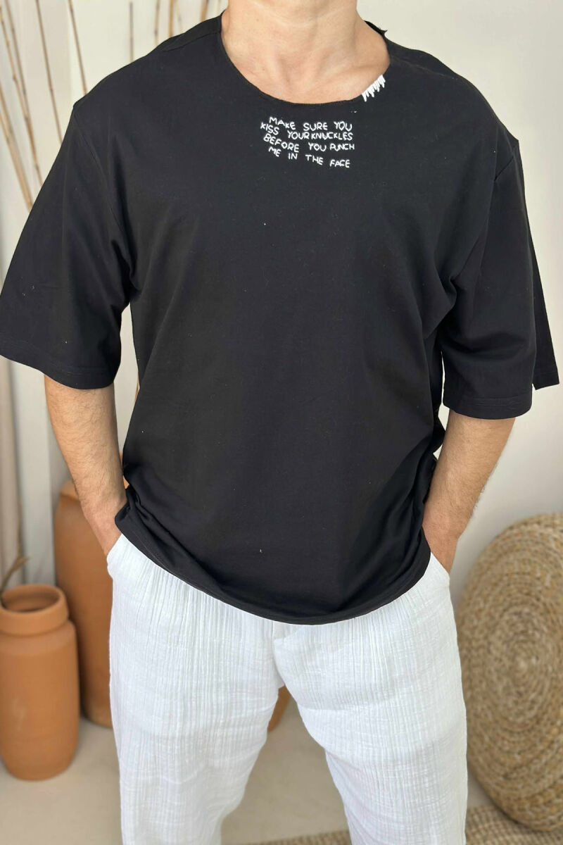 LITTLE WRITTNGS ONE COLOR MEN T-SHIRT BLACK/ E ZEZE - 2