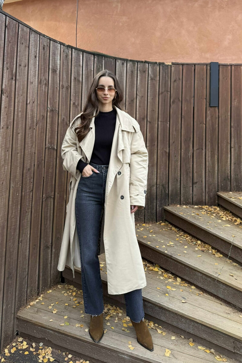 LONG BACK LEO DESIGN WOMEN TRENCH COAT BEIGE/BEZHE - 1