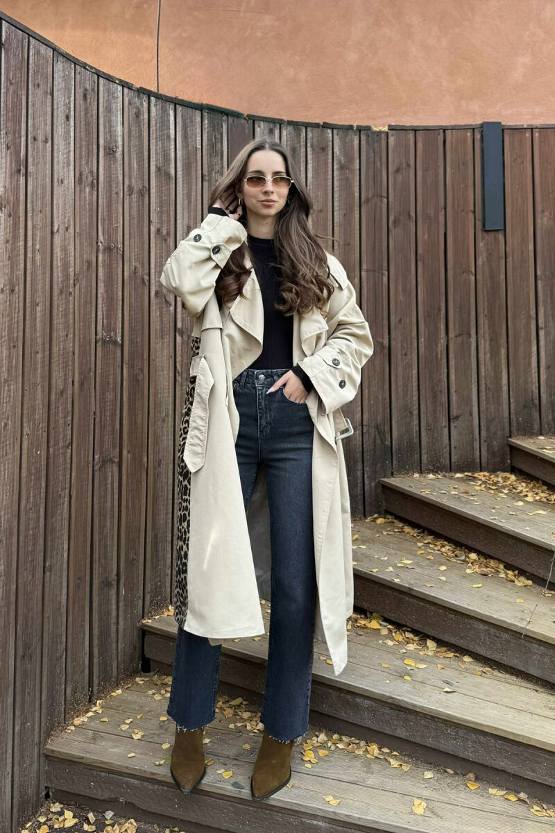 LONG BACK LEO DESIGN WOMEN TRENCH COAT BEIGE/BEZHE - 2