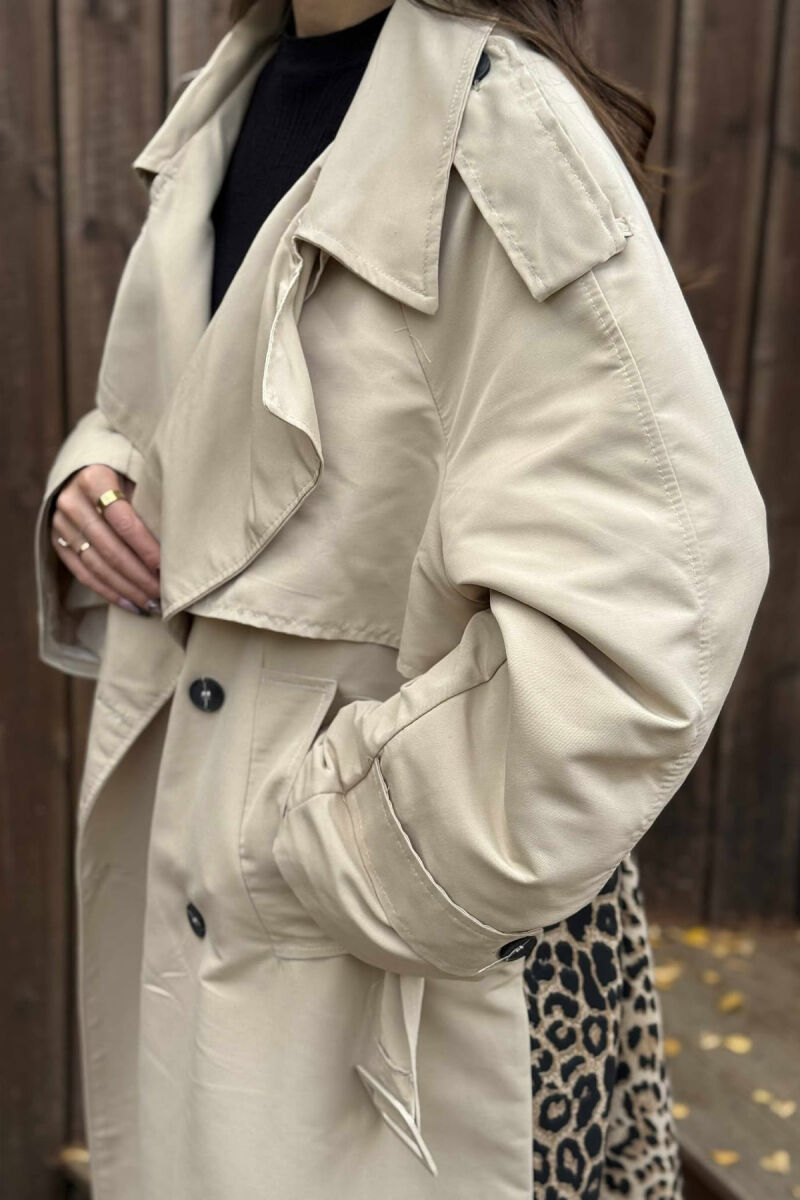 LONG BACK LEO DESIGN WOMEN TRENCH COAT BEIGE/BEZHE - 3