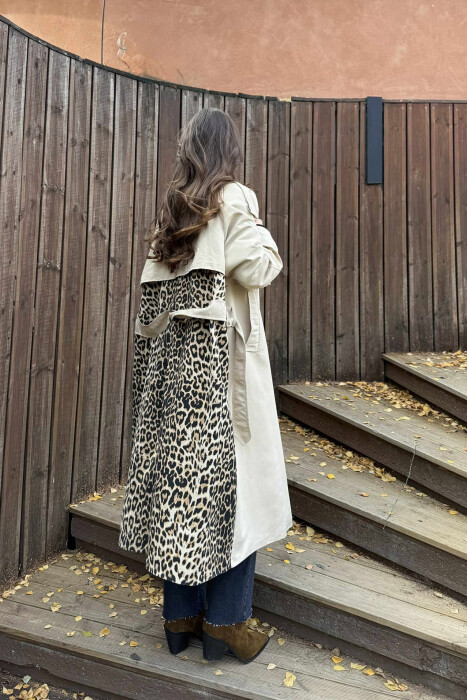 LONG BACK LEO DESIGN WOMEN TRENCH COAT BEIGE/BEZHE - 5