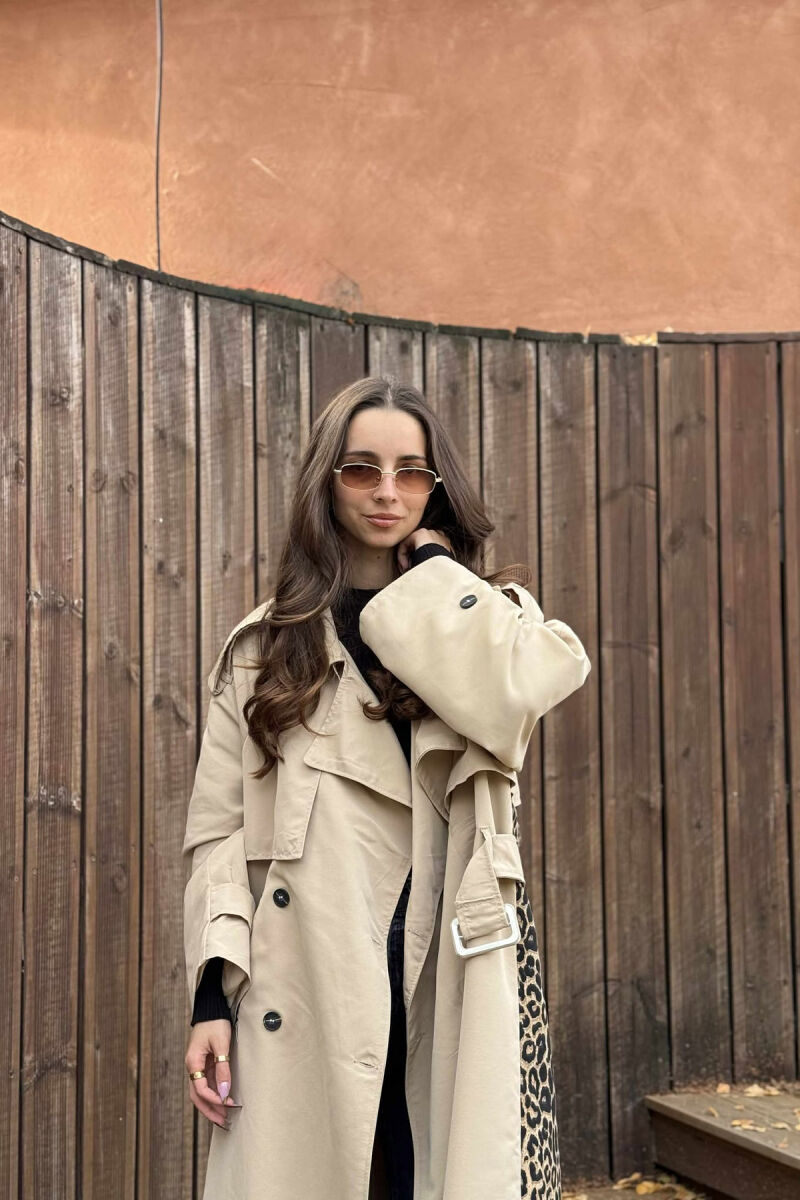 LONG BACK LEO DESIGN WOMEN TRENCH COAT BEIGE/BEZHE - 6