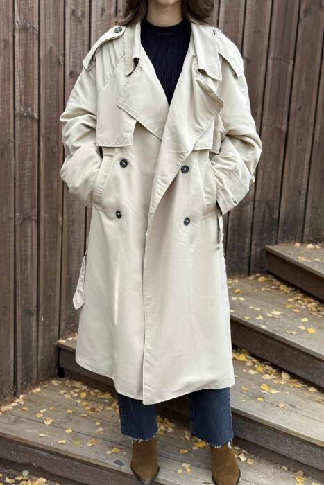 LONG BACK LEO DESIGN WOMEN TRENCH COAT BEIGE/BEZHE - 7