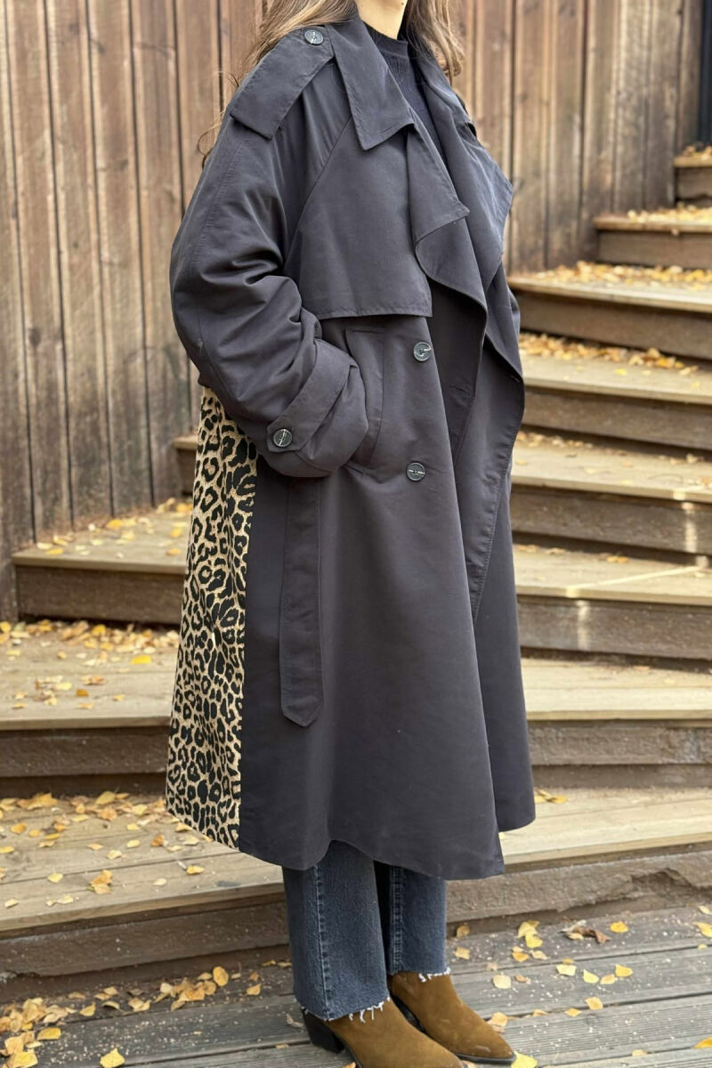 LONG BACK LEO DESIGN WOMEN TRENCH COAT BLACK/ E ZEZE - 2