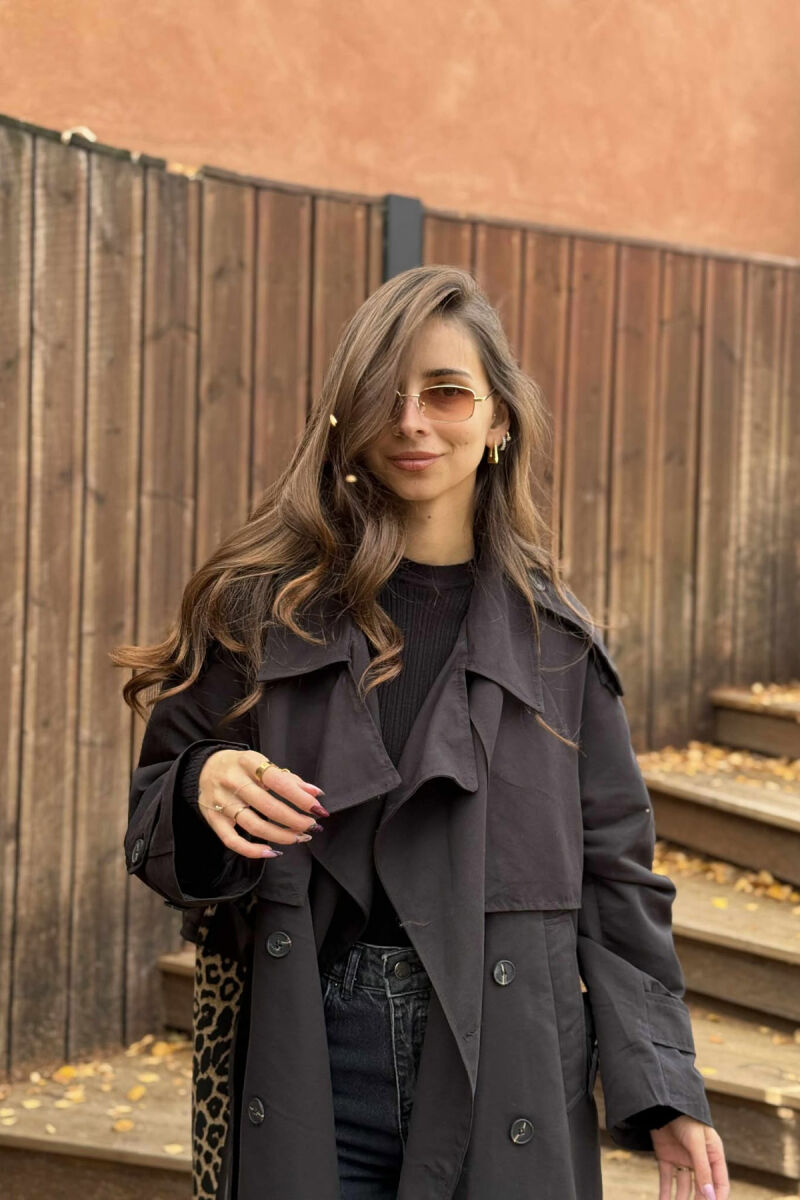 LONG BACK LEO DESIGN WOMEN TRENCH COAT BLACK/ E ZEZE - 3