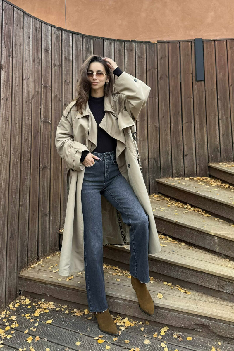 LONG BACK LEO DESIGN WOMEN TRENCH COAT DARK BEIGE/BEZHE ERRET - 1