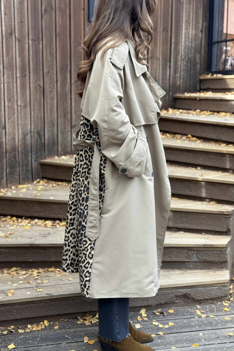 LONG BACK LEO DESIGN WOMEN TRENCH COAT DARK BEIGE/BEZHE ERRET - 3