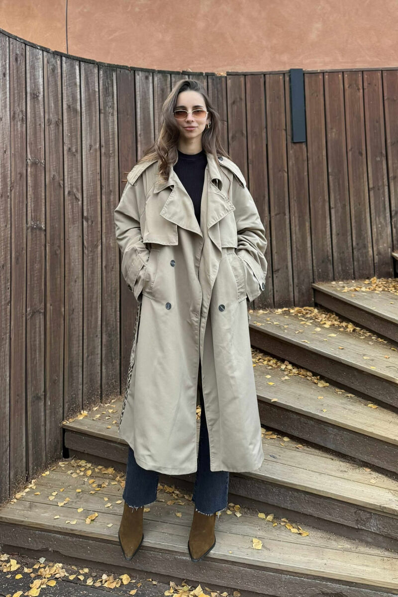LONG BACK LEO DESIGN WOMEN TRENCH COAT DARK BEIGE/BEZHE ERRET - 4