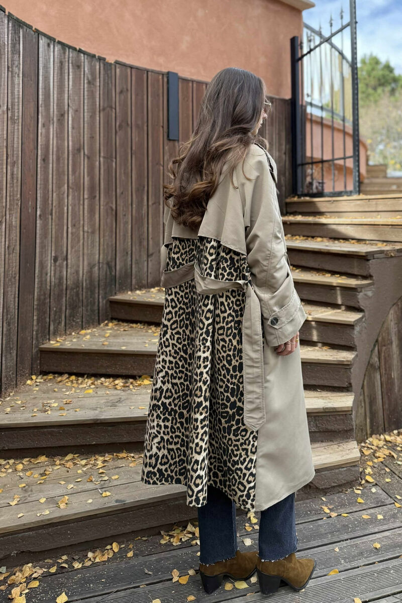 LONG BACK LEO DESIGN WOMEN TRENCH COAT DARK BEIGE/BEZHE ERRET - 6