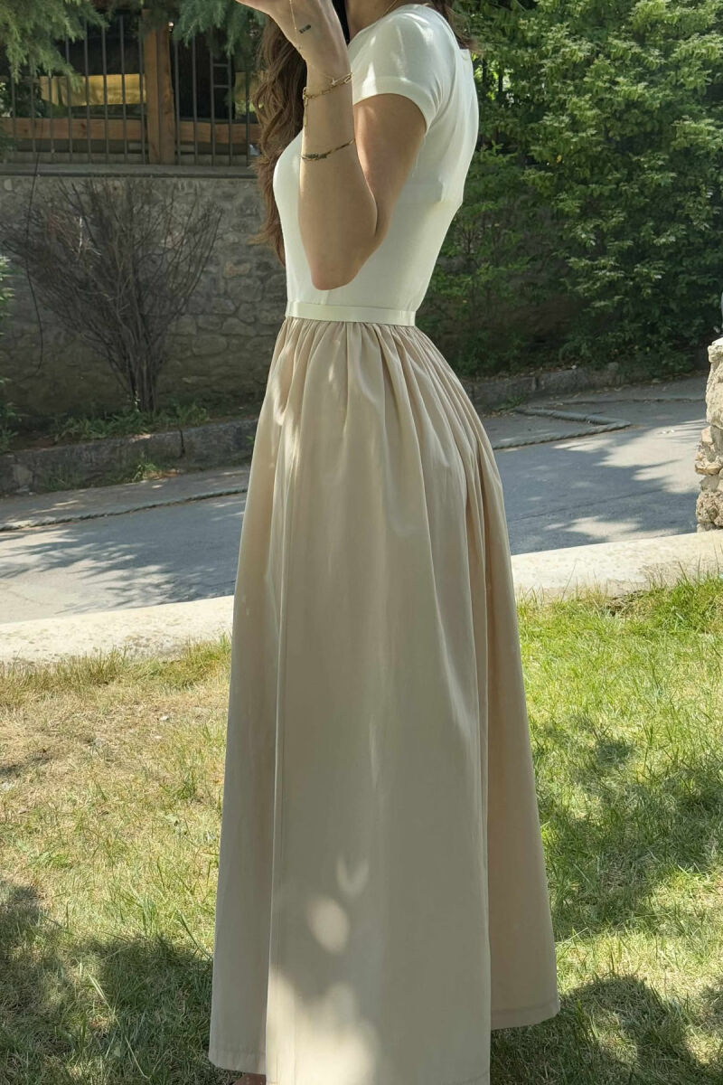 LONG BELT DETAIL WOMEN DRESS BEIGE/BEZHE - 4