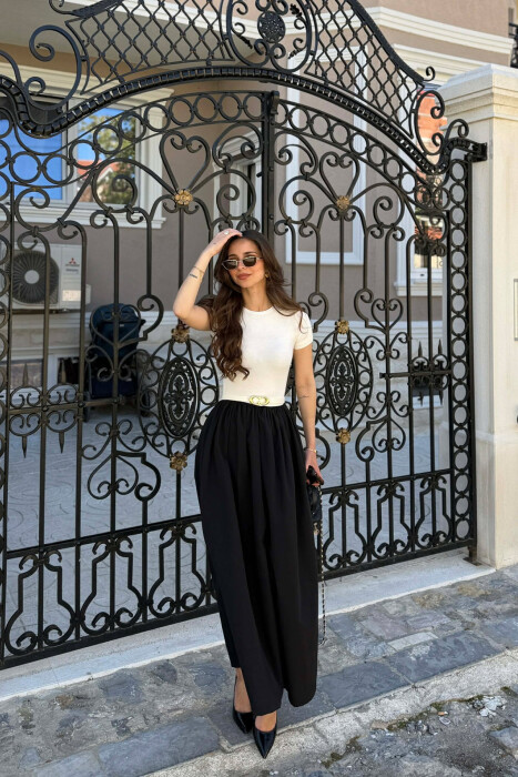 LONG BELT DETAIL WOMEN DRESS BLACK/ E ZEZE - 1