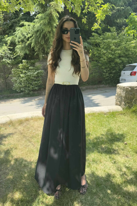 LONG BELT DETAIL WOMEN DRESS BLACK/ E ZEZE 