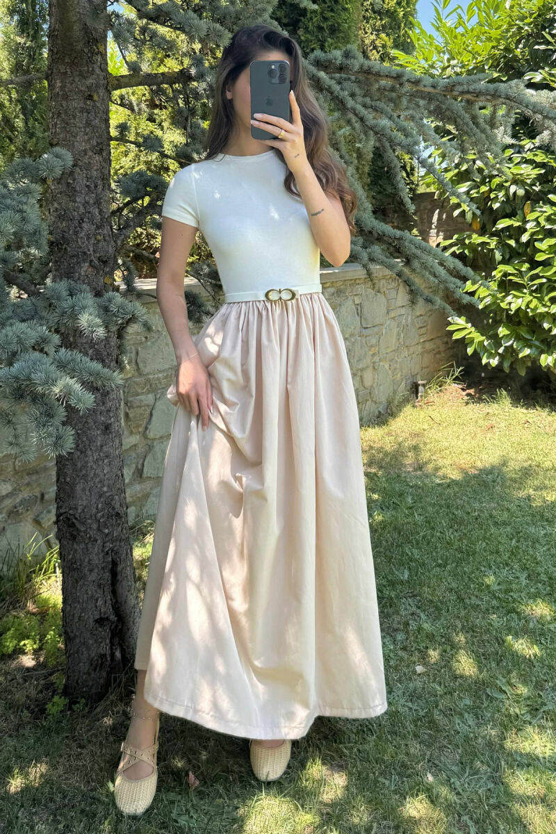LONG BELT DETAIL WOMEN DRESS LIGHT BEIGE/BZHZB - 1