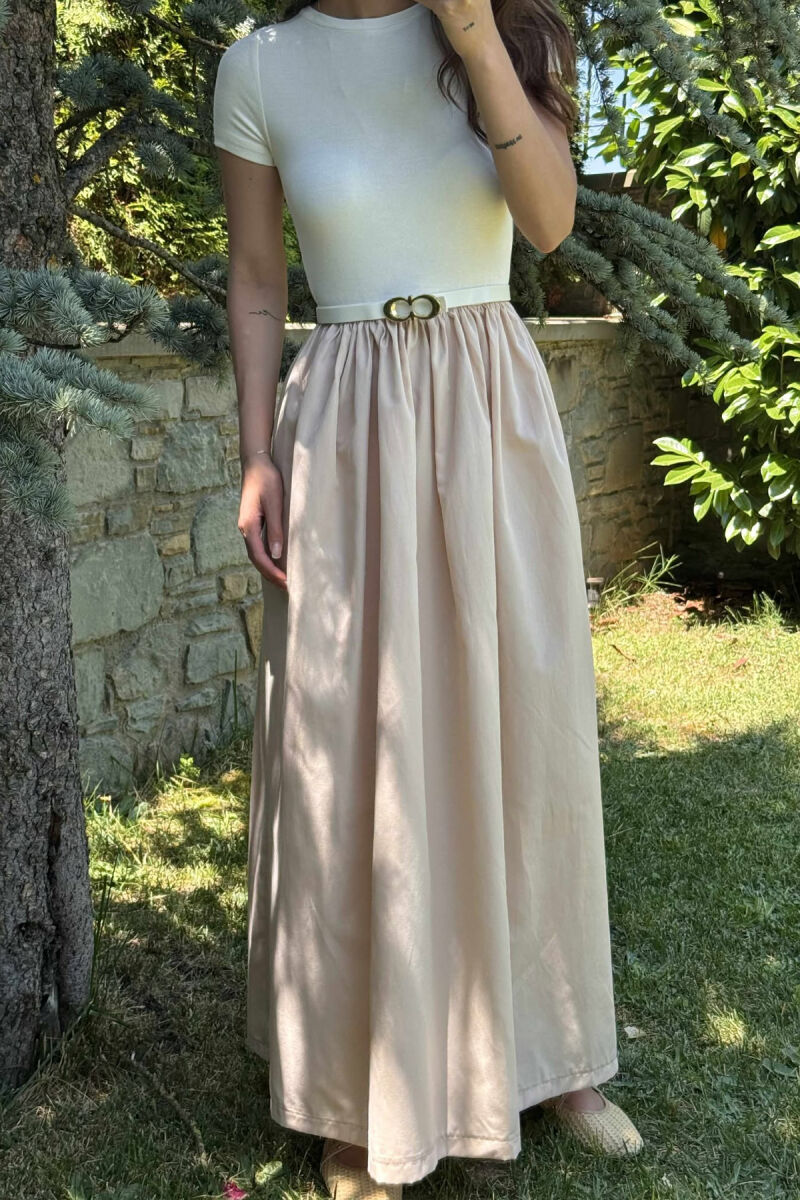 LONG BELT DETAIL WOMEN DRESS LIGHT BEIGE/BZHZB - 2