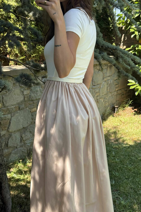 LONG BELT DETAIL WOMEN DRESS LIGHT BEIGE/BZHZB - 3