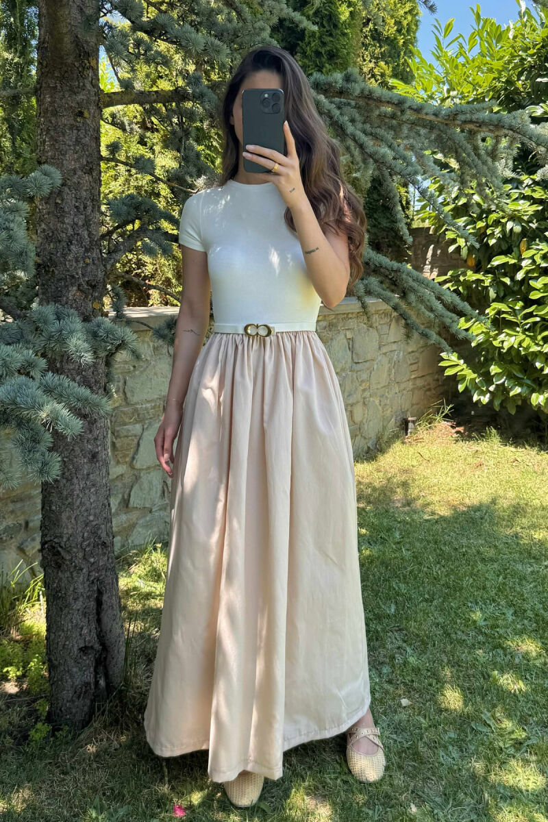 LONG BELT DETAIL WOMEN DRESS LIGHT BEIGE/BZHZB - 5