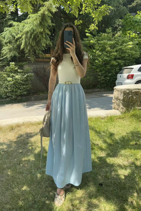 LONG BELT DETAIL WOMEN DRESS LIGHTBLUE/BZ 