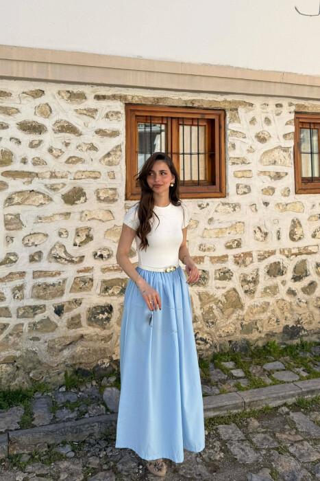 LONG BELT DETAIL WOMEN DRESS LIGHTBLUE/BZ - 1