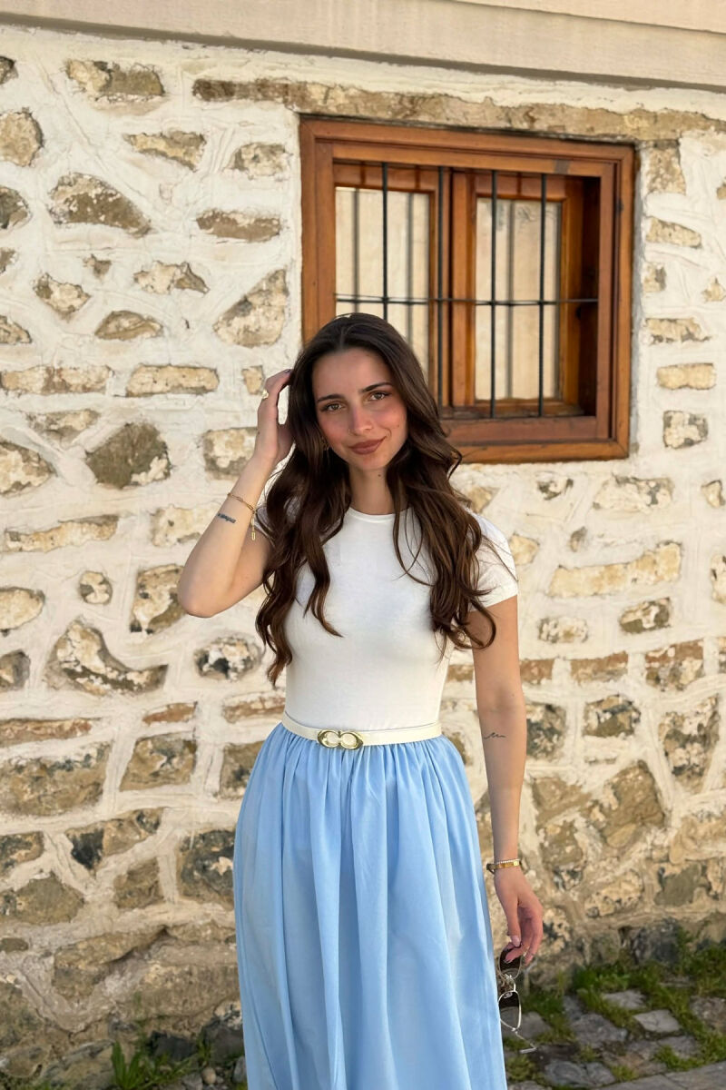 LONG BELT DETAIL WOMEN DRESS LIGHTBLUE/BZ - 4