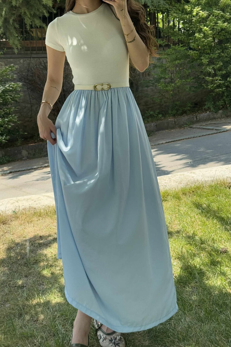 LONG BELT DETAIL WOMEN DRESS LIGHTBLUE/BZ - 3