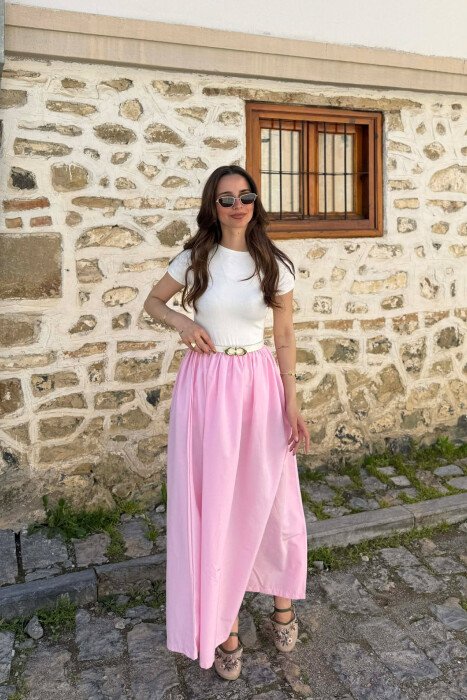 LONG BELT DETAIL WOMEN DRESS PINK/ROZE - KLAUDIO FASHION