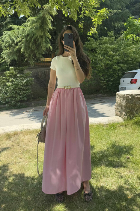LONG BELT DETAIL WOMEN DRESS PINK/ROZE 