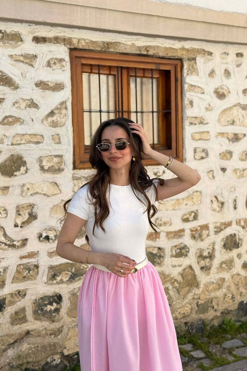 LONG BELT DETAIL WOMEN DRESS PINK/ROZE - 2