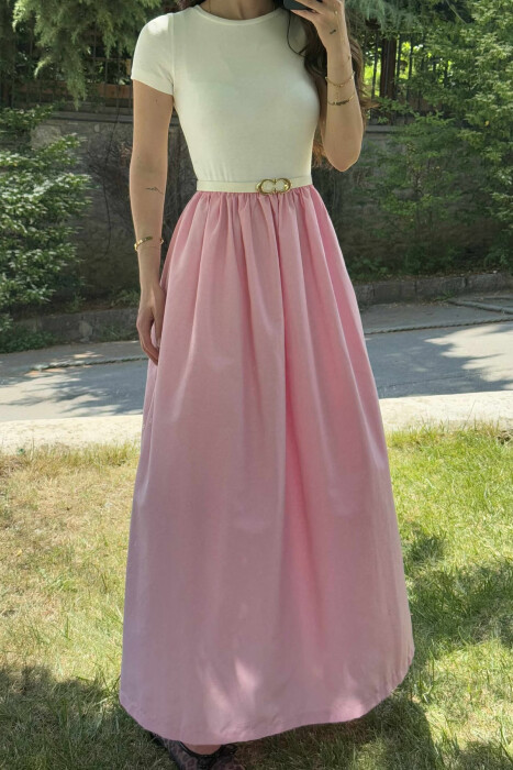 LONG BELT DETAIL WOMEN DRESS PINK/ROZE - 4