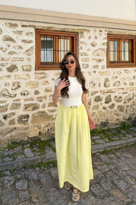 LONG BELT DETAIL WOMEN DRESS YELLOW/E VERDHE - KLAUDIO FASHION