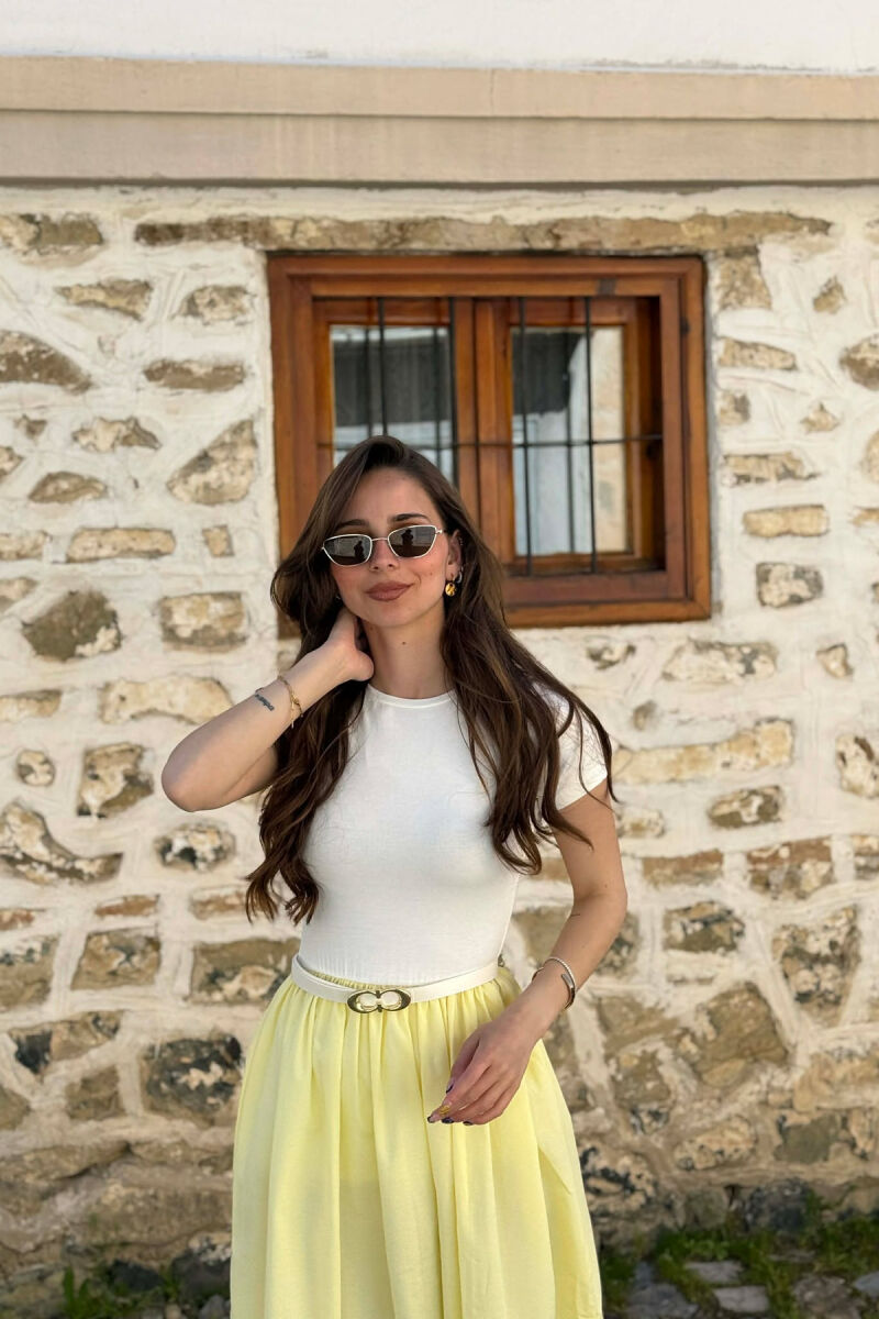 LONG BELT DETAIL WOMEN DRESS YELLOW/E VERDHE - 4