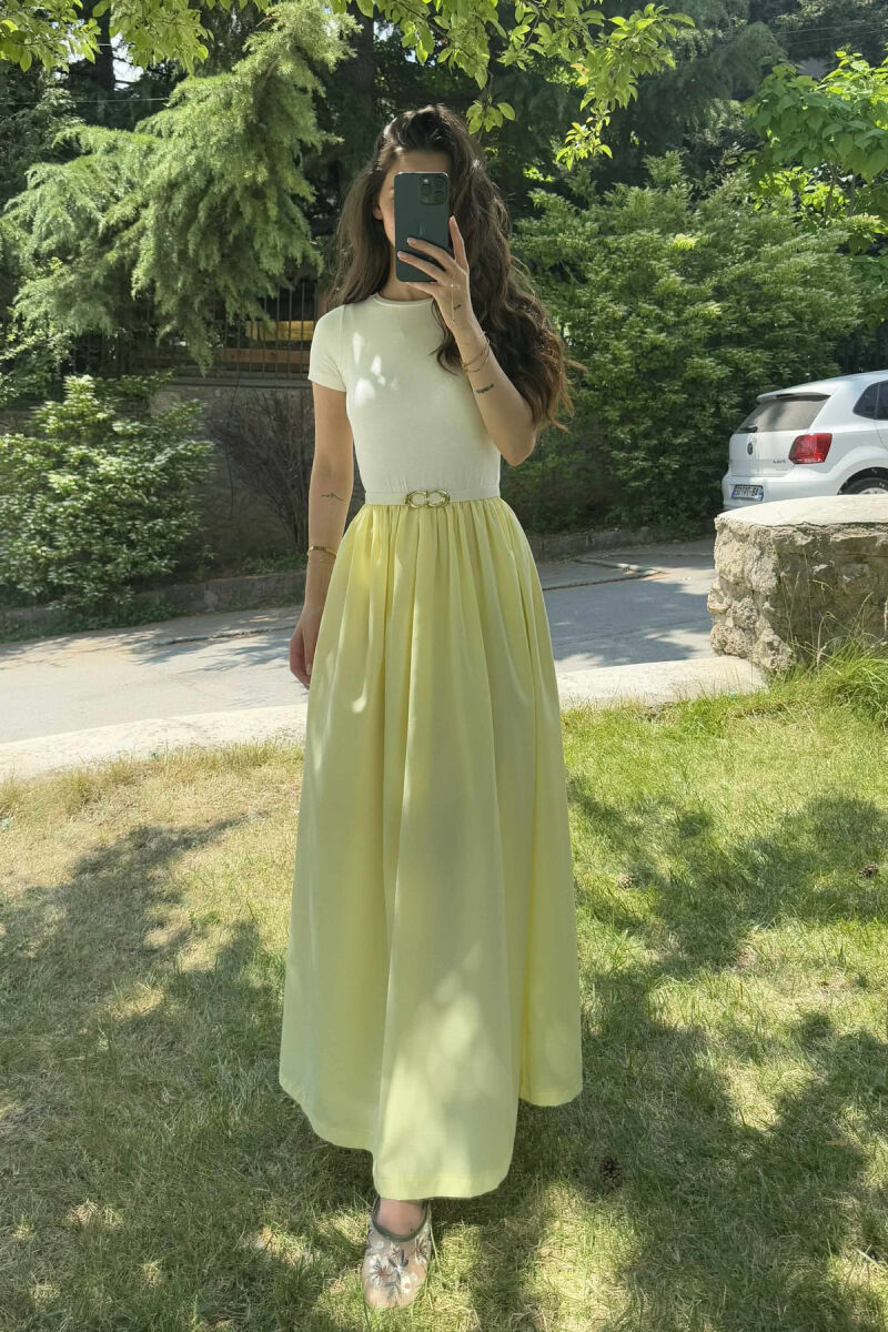 LONG BELT DETAIL WOMEN DRESS YELLOW/E VERDHE - 3