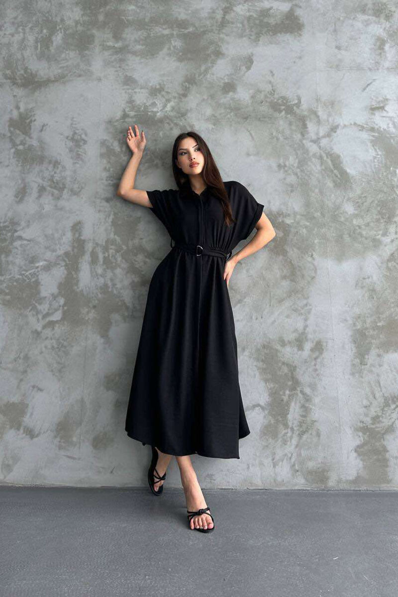 LONG BUTTON ONE COLOR WOMEN DRESS BLACK/ E ZEZE - 1