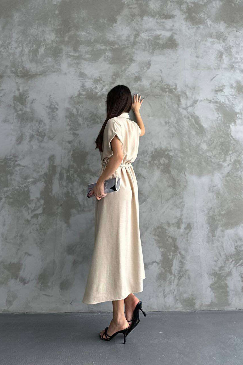 LONG BUTTON ONE COLOR WOMEN DRESS CREAM/KREM - 2