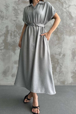 LONG BUTTON ONE COLOR WOMEN DRESS LIGHT GREY/GZ 