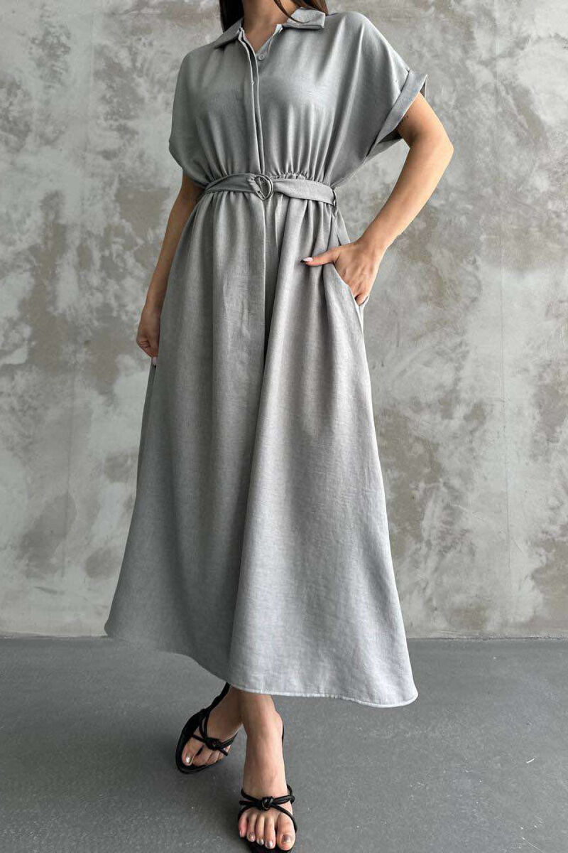 LONG BUTTON ONE COLOR WOMEN DRESS LIGHT GREY/GZ - 1