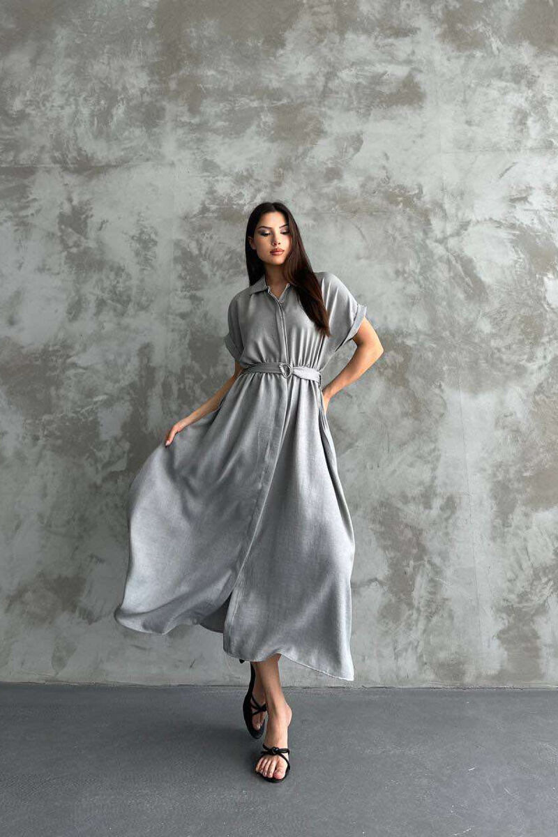 LONG BUTTON ONE COLOR WOMEN DRESS LIGHT GREY/GZ - 2