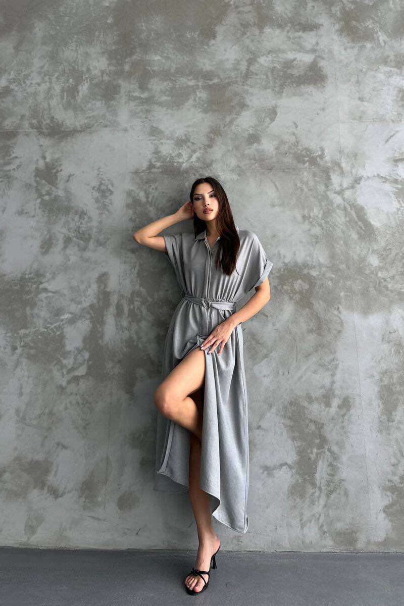 LONG BUTTON ONE COLOR WOMEN DRESS LIGHT GREY/GZ - 3