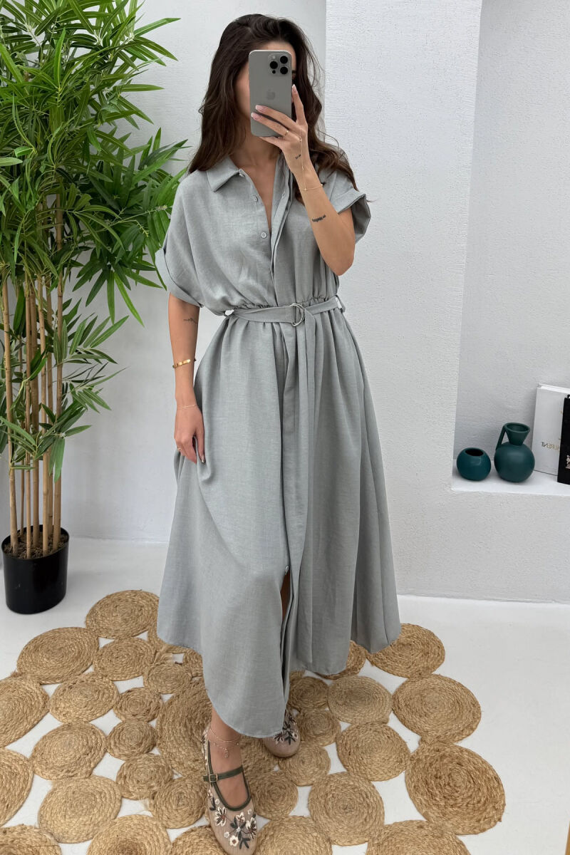 LONG BUTTON ONE COLOR WOMEN DRESS LIGHT GREY/GZ - 1