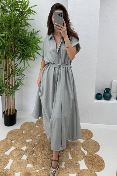 LONG BUTTON ONE COLOR WOMEN DRESS LIGHT GREY/GZ - 2