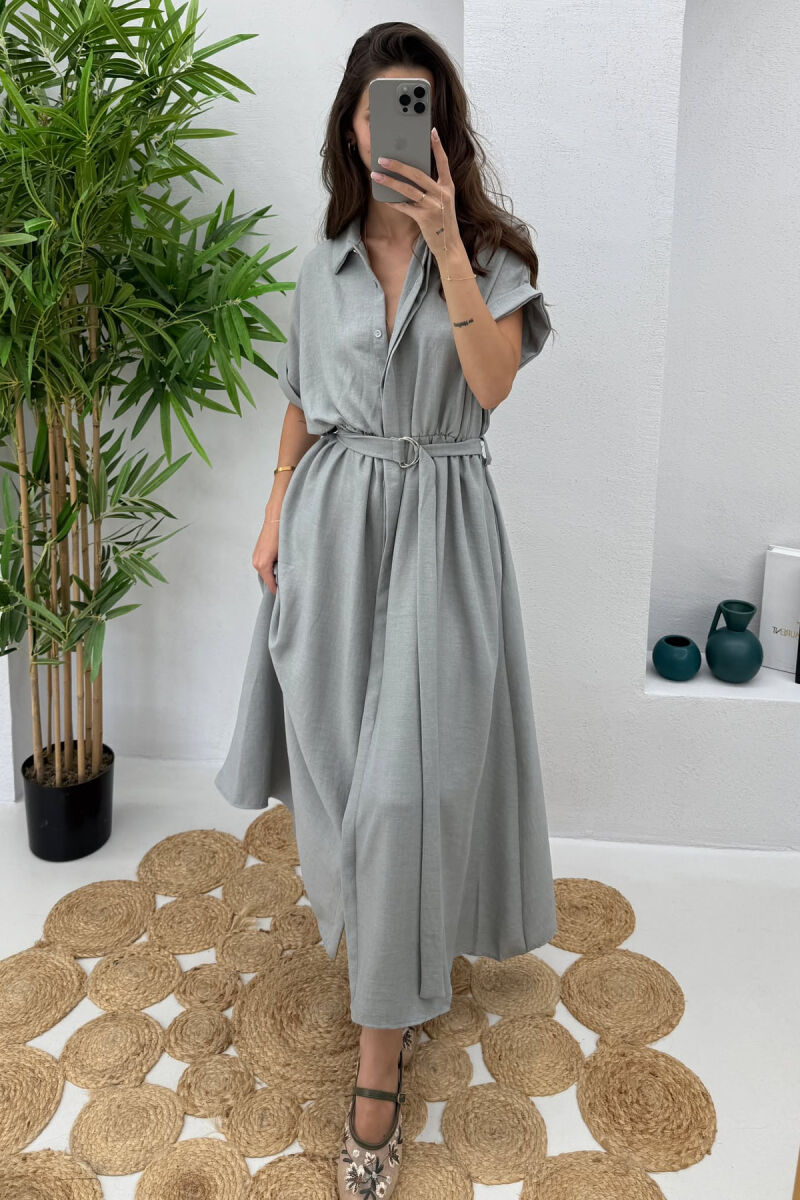 LONG BUTTON ONE COLOR WOMEN DRESS LIGHT GREY/GZ - 2