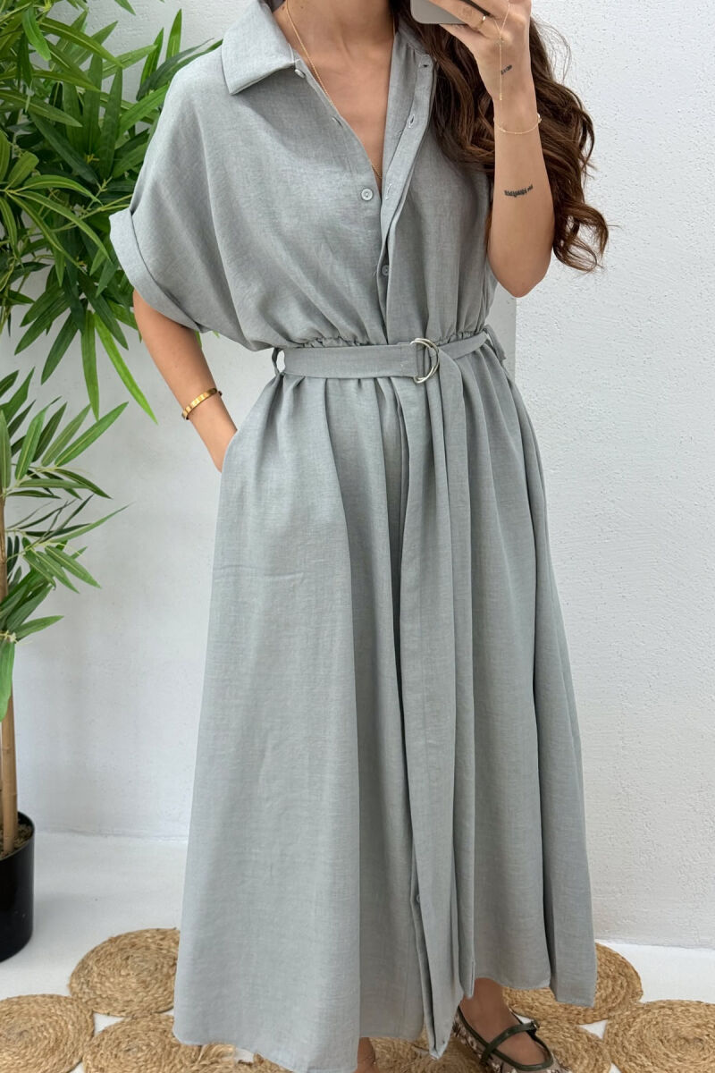 LONG BUTTON ONE COLOR WOMEN DRESS LIGHT GREY/GZ - 4
